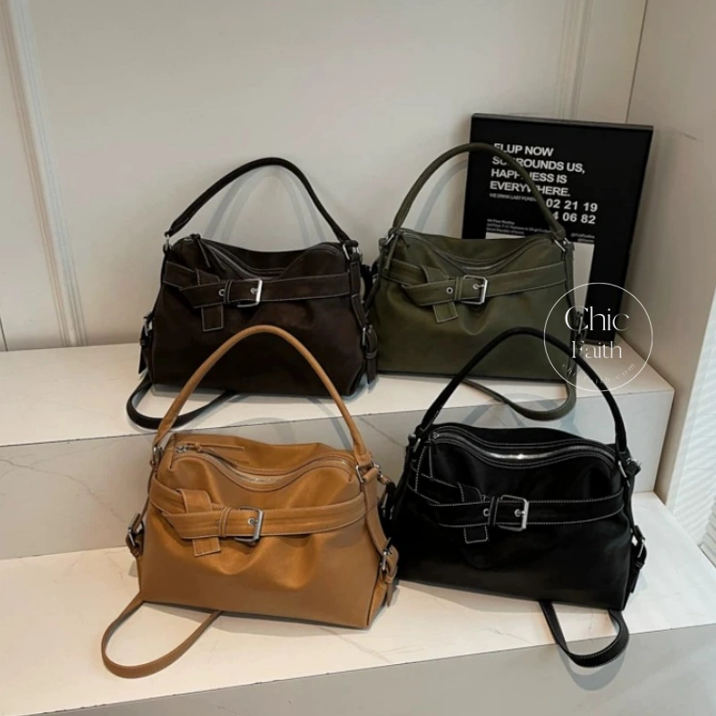 Vintage-Inspired Camel/Green/Brown/Black Leather Women's Shoulder Hobo Bag