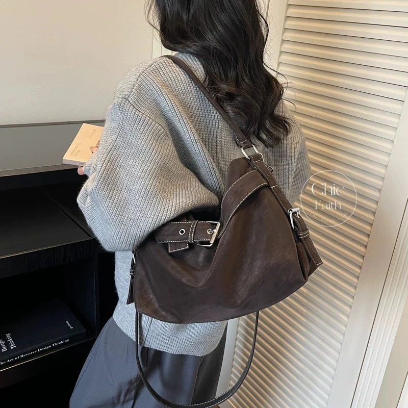 Vintage-Inspired Camel/Green/Brown/Black Leather Women's Shoulder Hobo Bag
