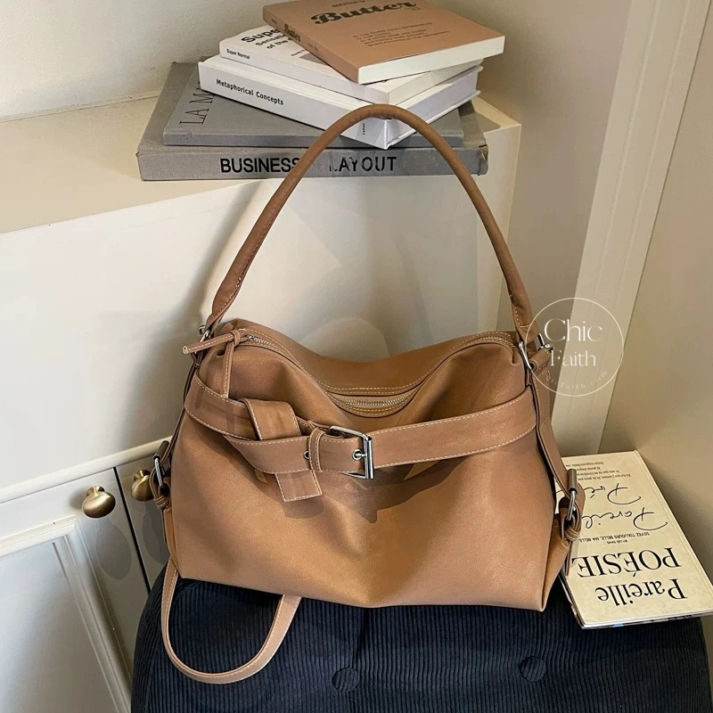Vintage-Inspired Camel/Green/Brown/Black Leather Women's Shoulder Hobo Bag