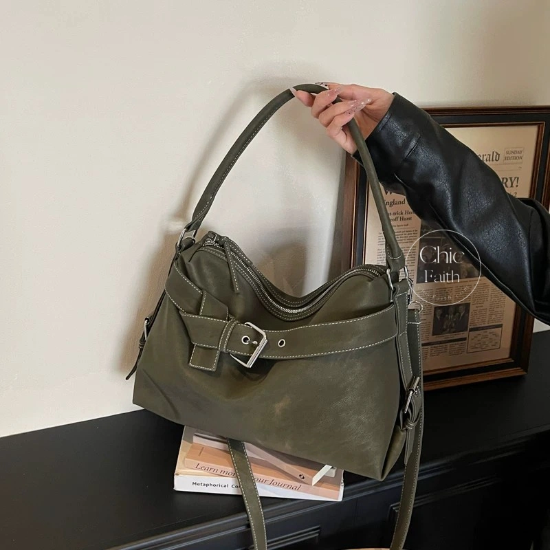 Vintage-Inspired Camel/Green/Brown/Black Leather Women's Shoulder Hobo Bag