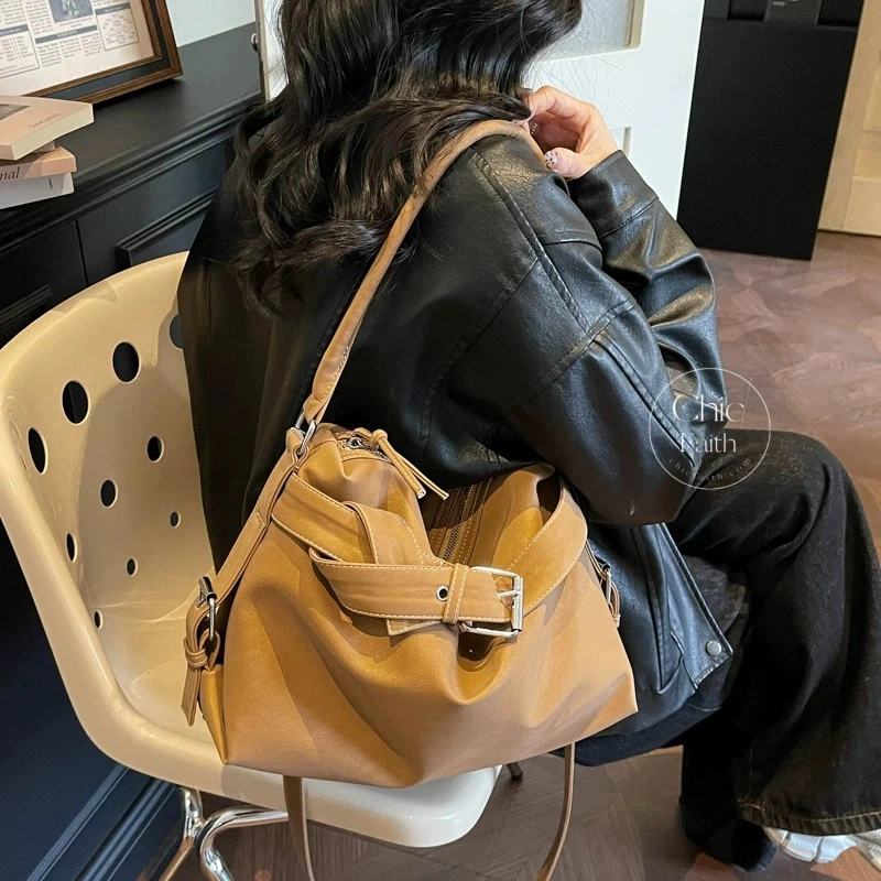Vintage-Inspired Camel/Green/Brown/Black Leather Women's Shoulder Hobo Bag