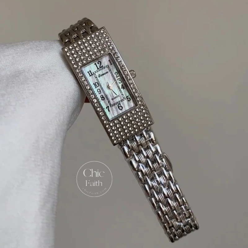 Minimalist Silver Rectangular Mother-of-Pearl Dial Women's Watch