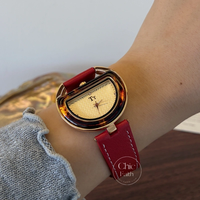 Chic Style Red Genuine Leather Women's Watches