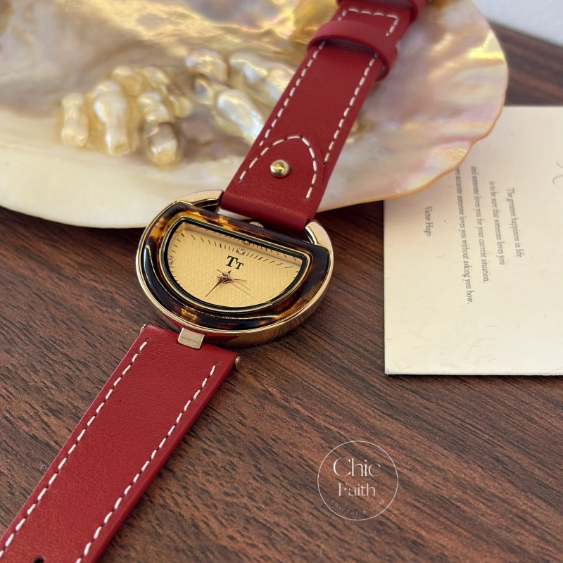 Chic Style Red Genuine Leather Women's Watches