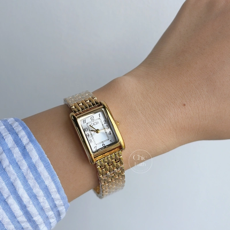 Dainty Gold Rectangle Dial Arabic Numerals Bracelet Watch for Women