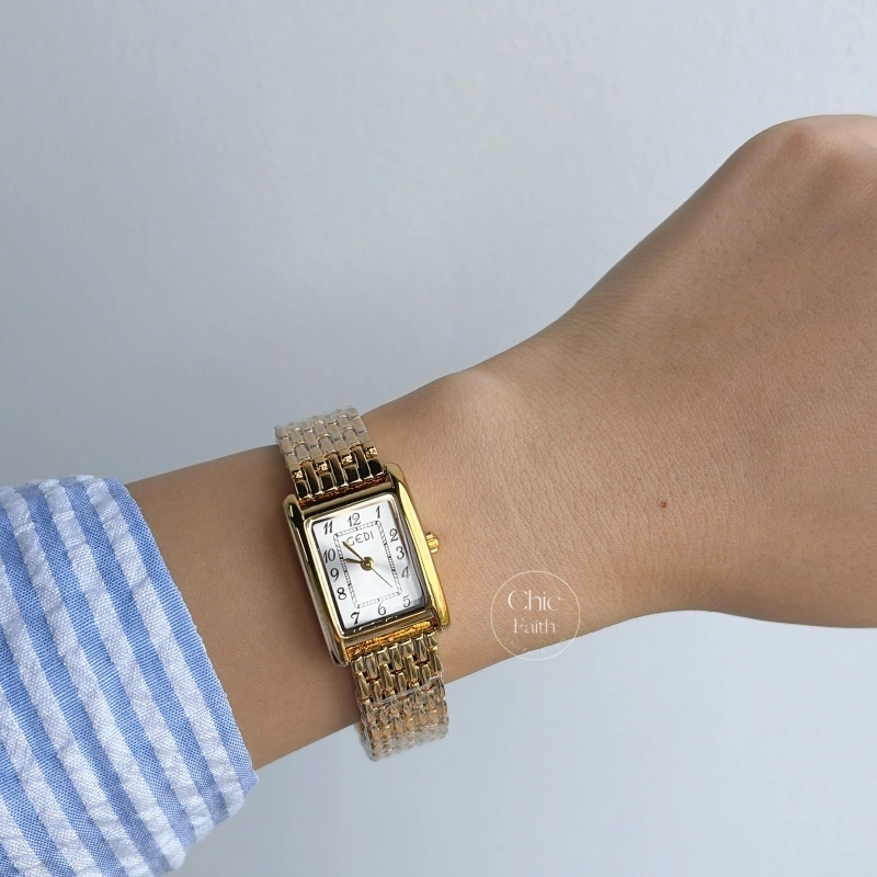 Dainty Gold Rectangle Dial Arabic Numerals Bracelet Watch for Women