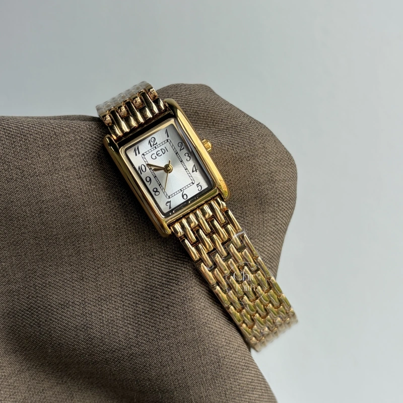 Dainty Gold Rectangle Dial Arabic Numerals Bracelet Watch for Women