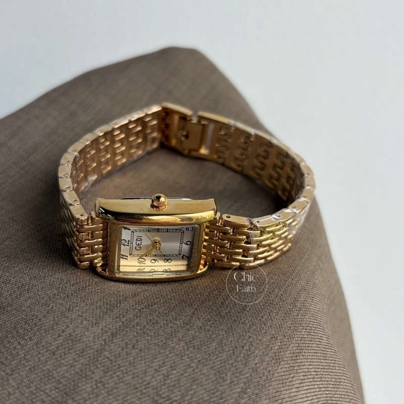 Dainty Gold Rectangle Dial Arabic Numerals Bracelet Watch for Women