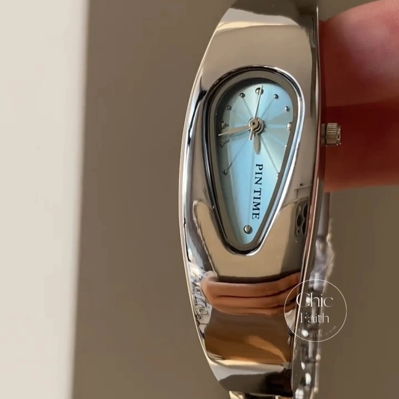 Unisex Silver/Blue/Green/Orange Teardrop Dial Bangle Watch