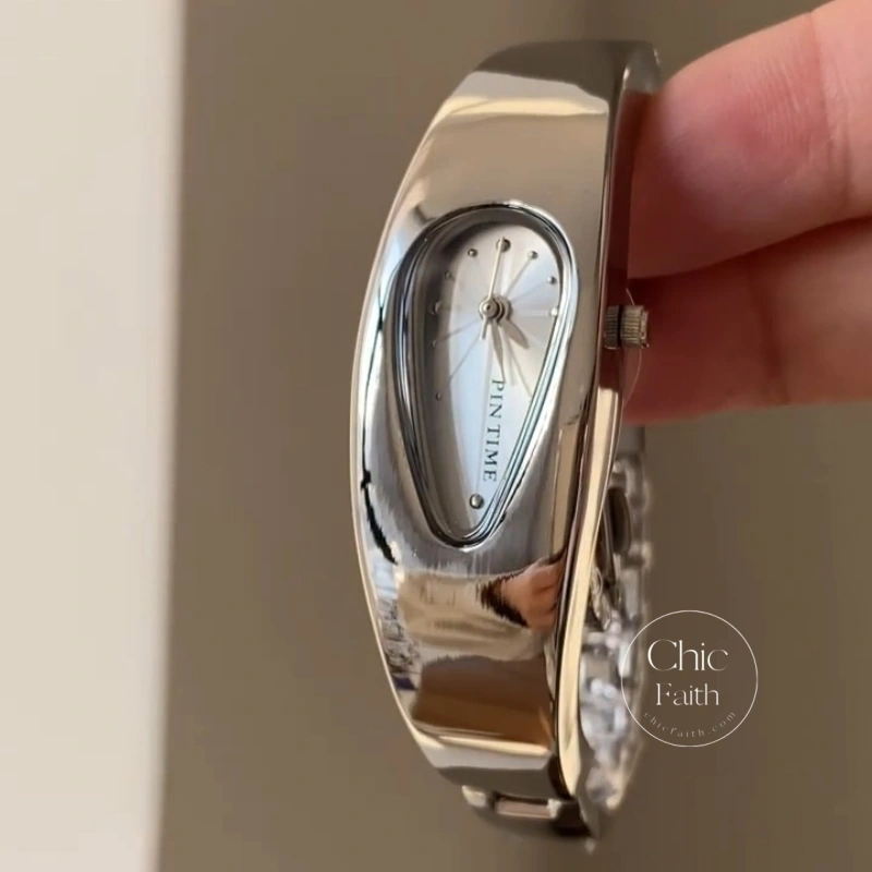 Unisex Silver/Blue/Green/Orange Teardrop Dial Bangle Watch