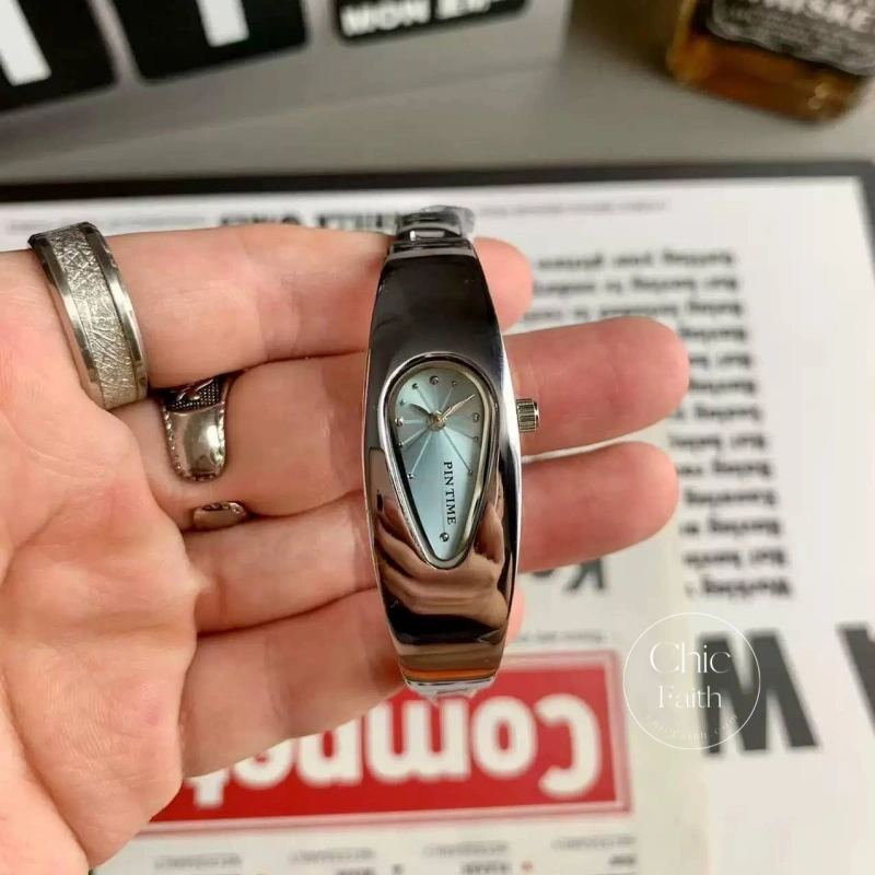 Unisex Silver/Blue/Green/Orange Teardrop Dial Bangle Watch