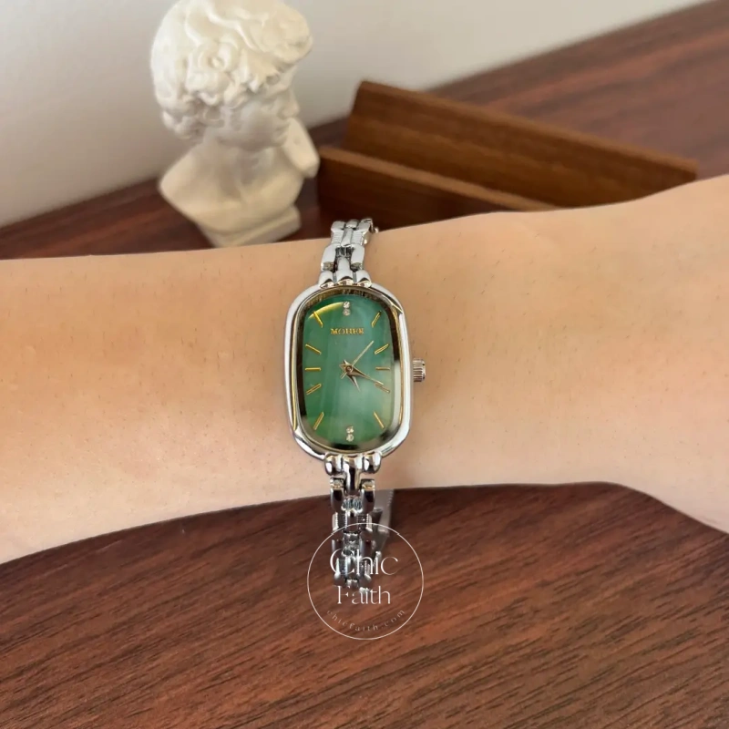 ChicFaith Mint Green Mother of Pearl Dial Silver Bracelet Watch for Women