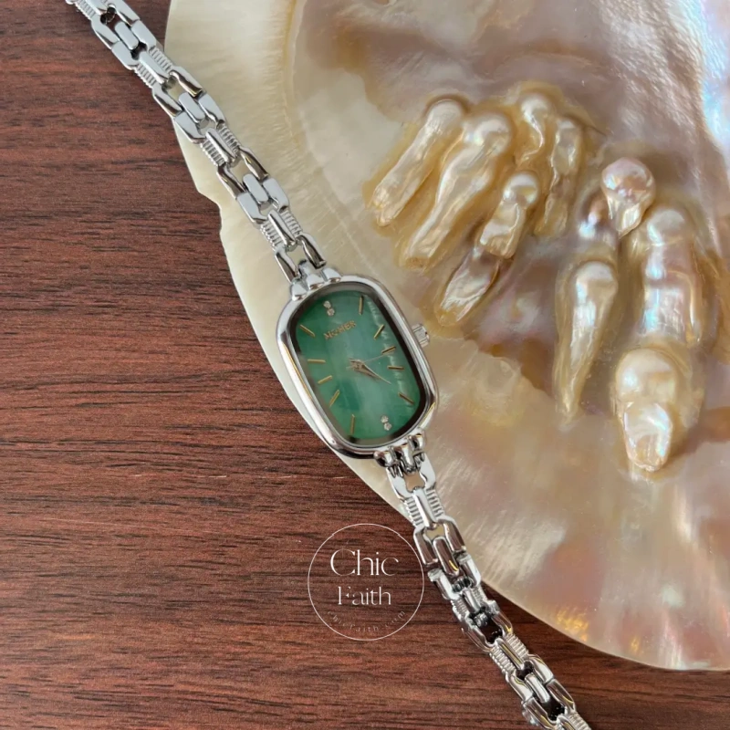 ChicFaith Mint Green Mother of Pearl Dial Silver Bracelet Watch for Women