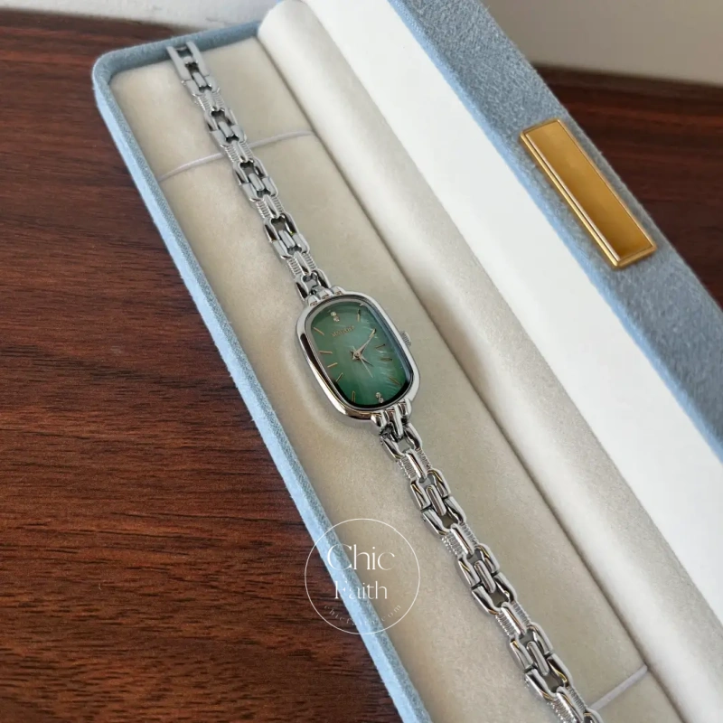 ChicFaith Mint Green Mother of Pearl Dial Silver Bracelet Watch for Women