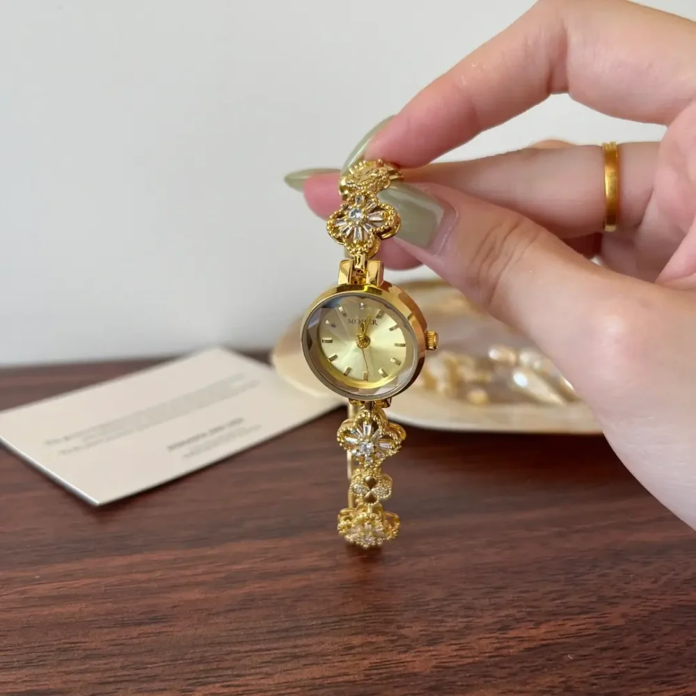 ChicFaith Gold Clover Crystal Bracelet Watch for Women