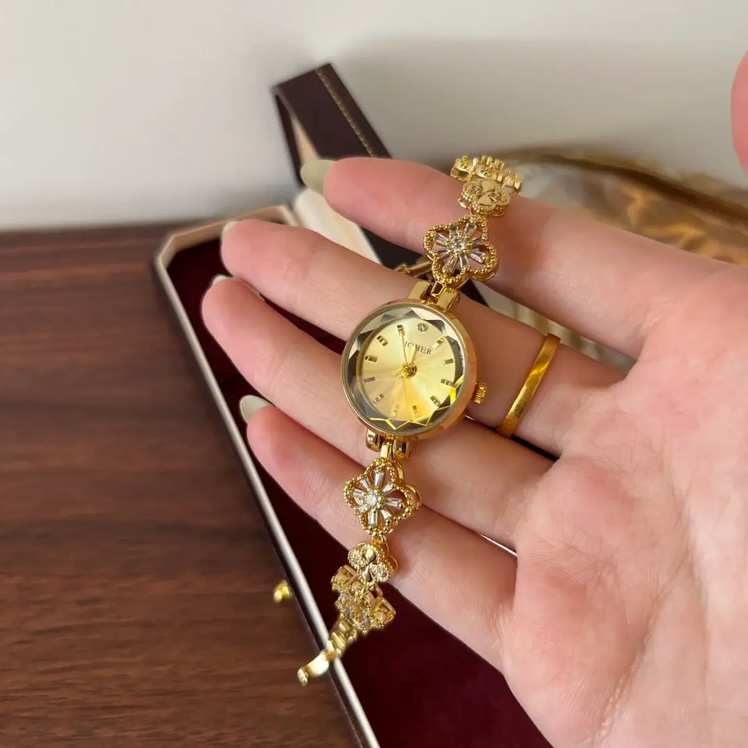 ChicFaith Gold Clover Crystal Bracelet Watch for Women