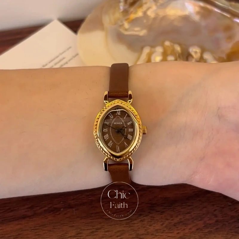ChicFaith Classic Brown Leather Strap Watch for Women