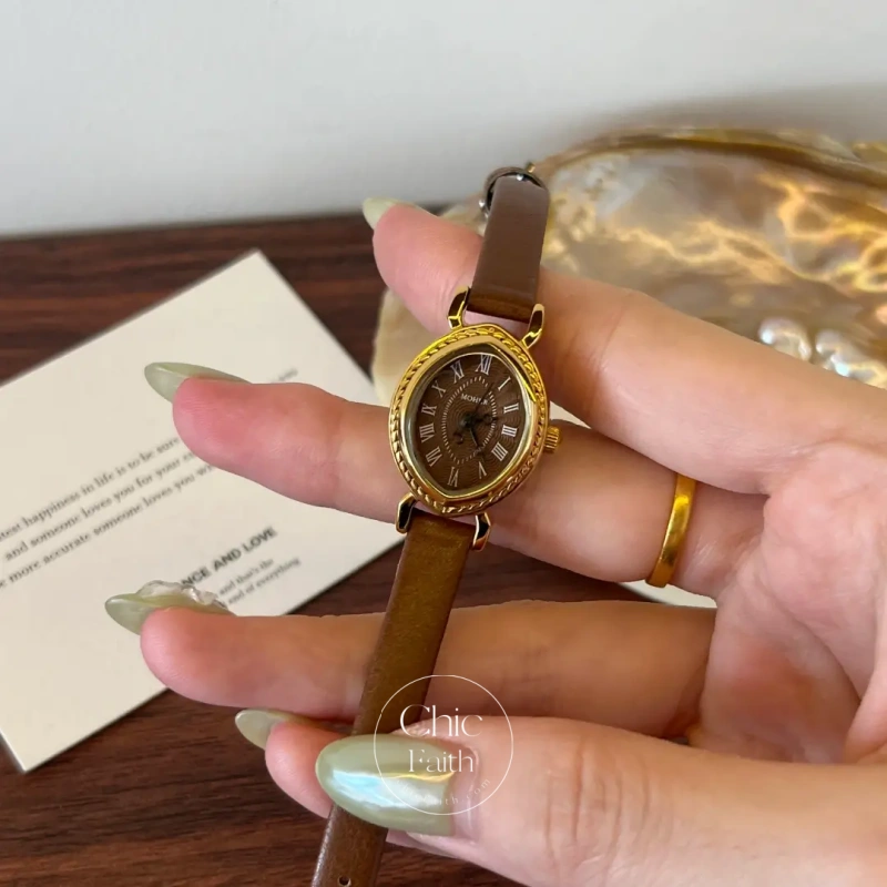 ChicFaith Classic Brown Leather Strap Watch for Women