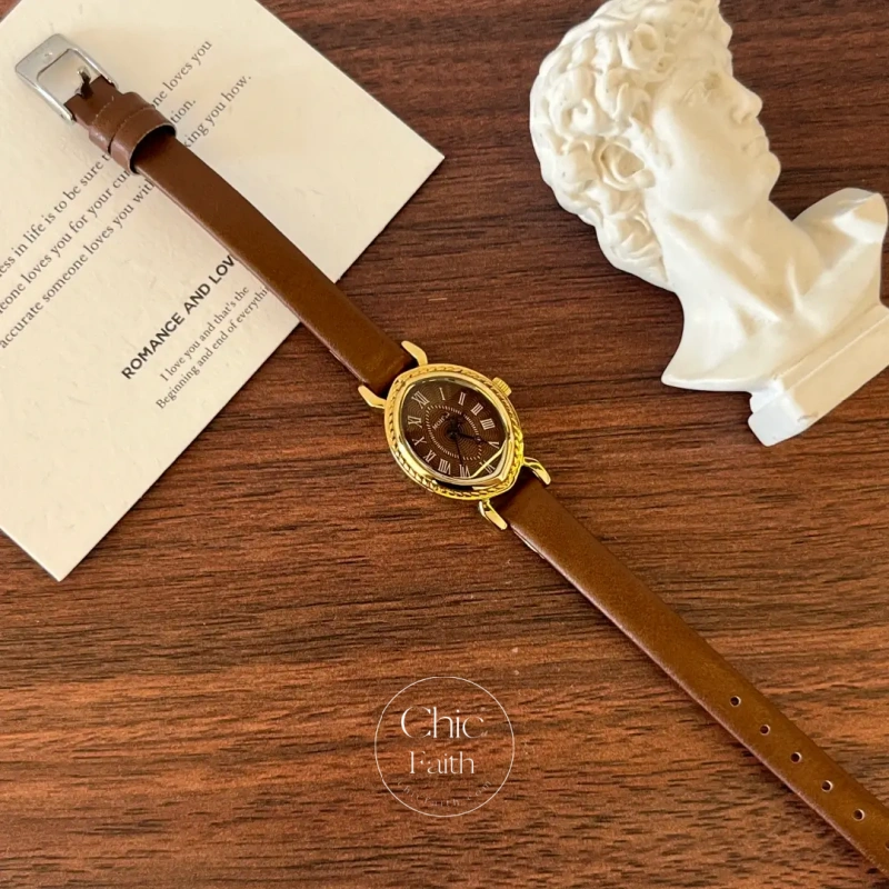 ChicFaith Classic Brown Leather Strap Watch for Women