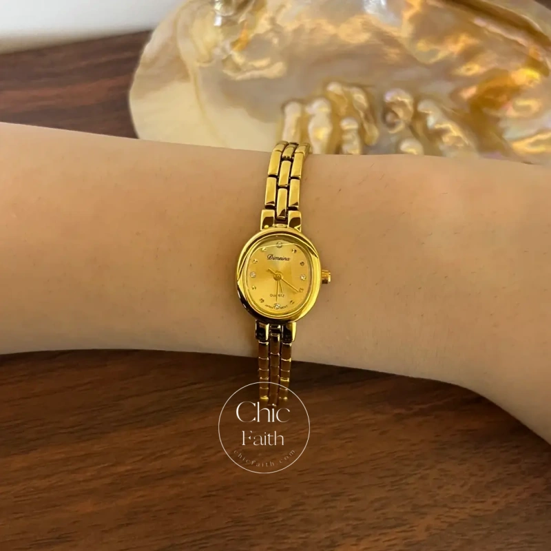 Dainty Gold Watch Small Oval Dial Watch for Women