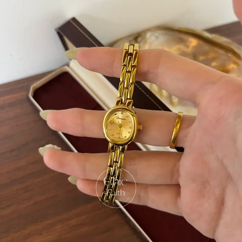 Dainty Gold Watch Small Oval Dial Watch for Women