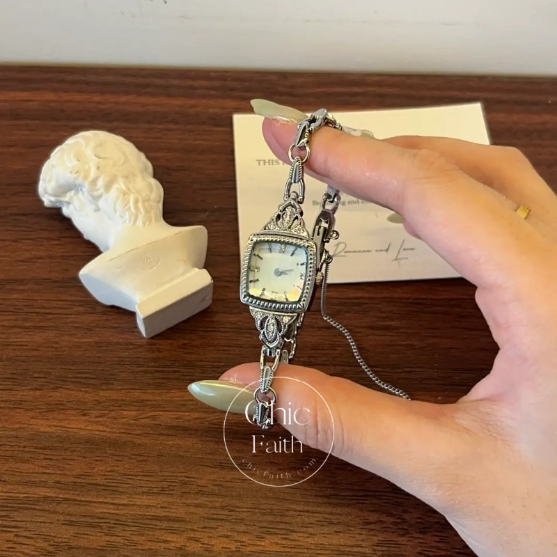 Dainty White Square Dial Silver Zircon Bracelet Watch for Women
