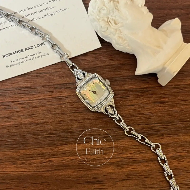 Dainty White Square Dial Silver Zircon Bracelet Watch for Women