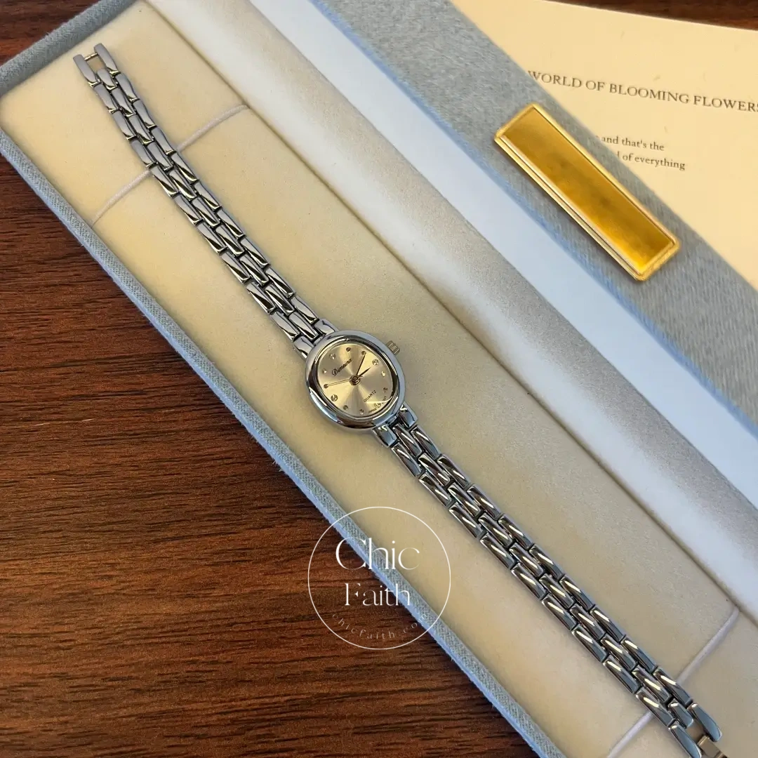 Dainty Silver Watch Small Oval Dial Watch for Women
