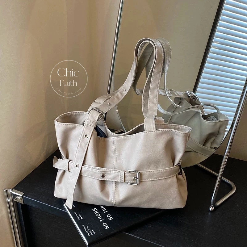 Retro Beige/Brown/Black/Red Leather Hobo Shoulder Women's Bag