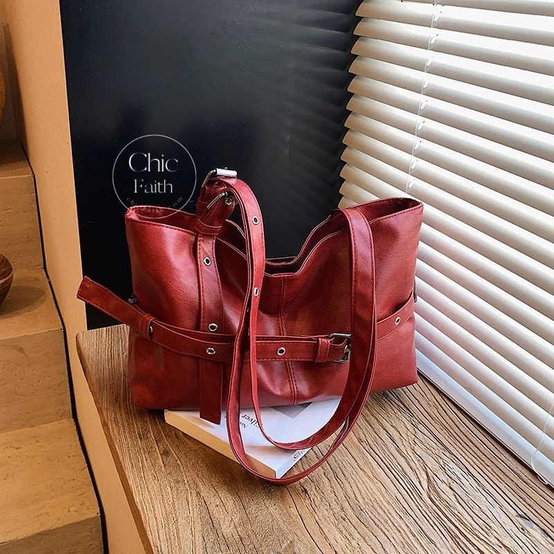 Retro Beige/Brown/Black/Red Leather Hobo Shoulder Women's Bag