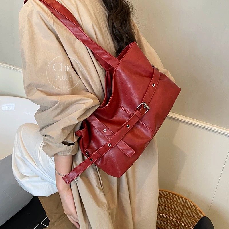 Retro Beige/Brown/Black/Red Leather Hobo Shoulder Women's Bag