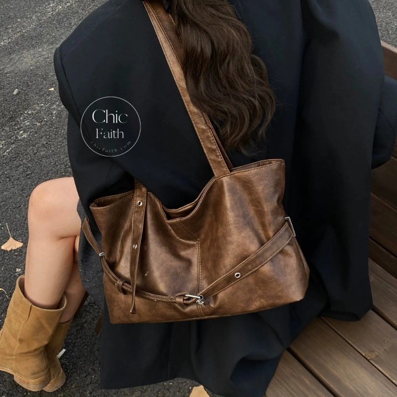 Retro Beige/Brown/Black/Red Leather Hobo Shoulder Women's Bag