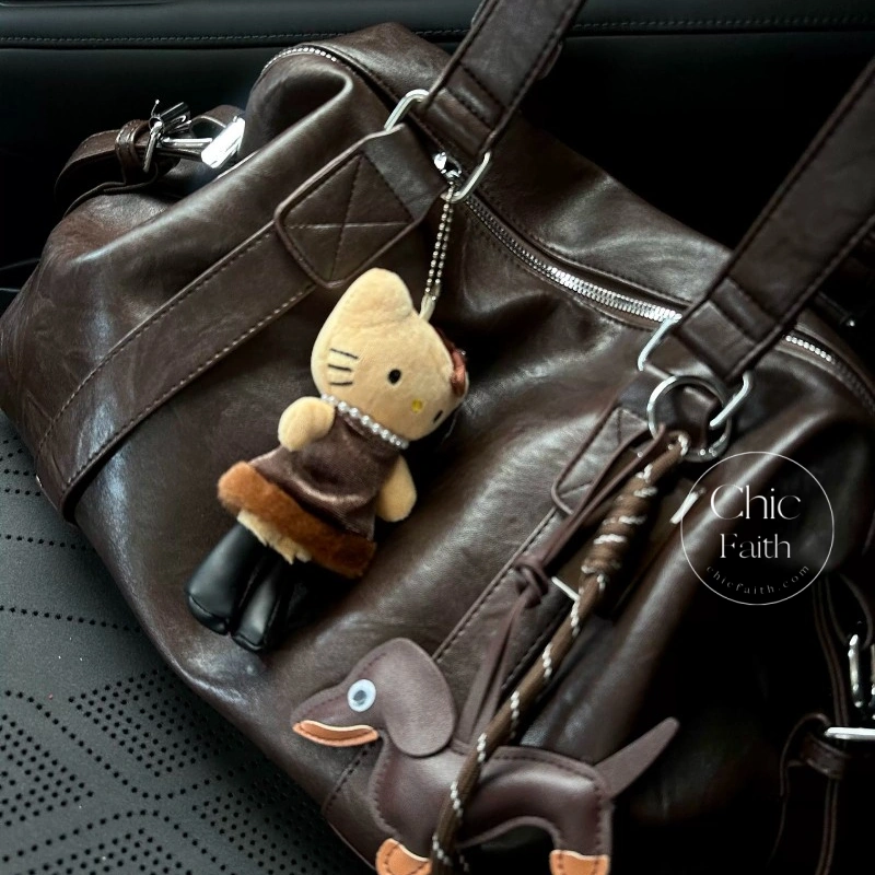 Retro Black/Brown Leather Boston Women's Shoulder Bag