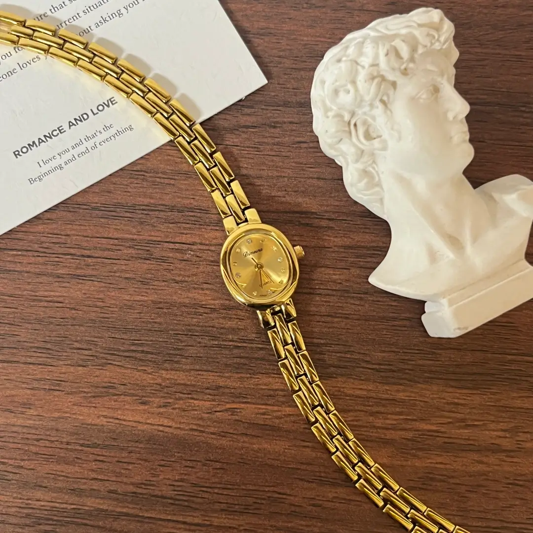 Dainty Gold Watch Small Oval Dial Watch for Women