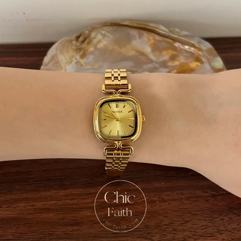 ChicFaith Gold Square Face Classic Stainless Steel Watch for Women