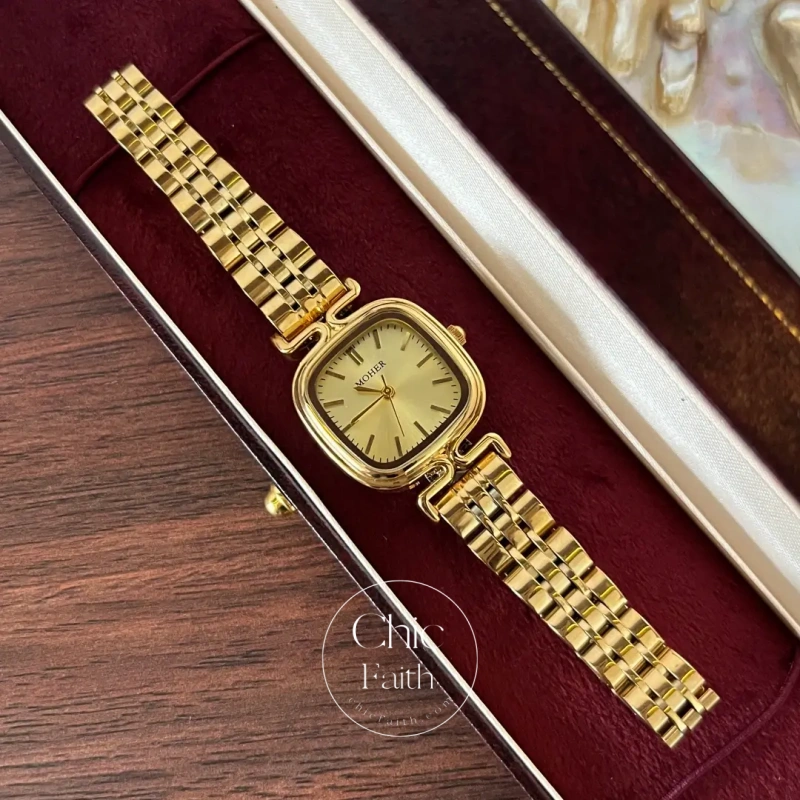 ChicFaith Gold Square Face Classic Stainless Steel Watch for Women