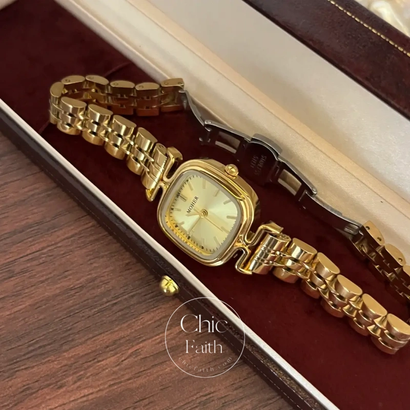 ChicFaith Gold Square Face Classic Stainless Steel Watch for Women