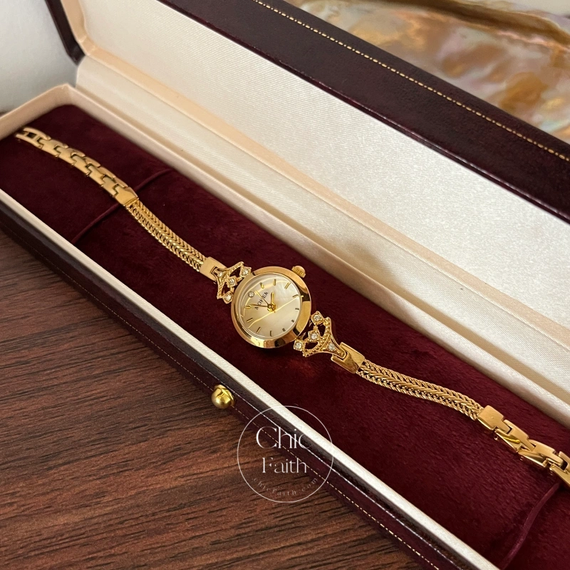 ChicFaith Gold Small Face Slim Chain Bracelet Watch for Women