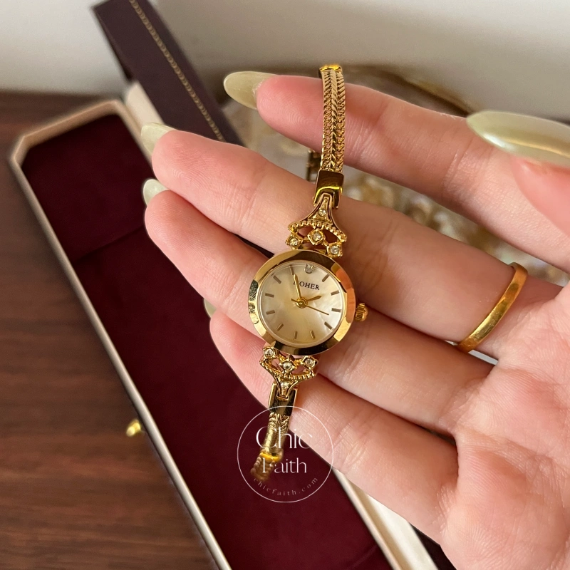 ChicFaith Gold Small Face Slim Chain Bracelet Watch for Women