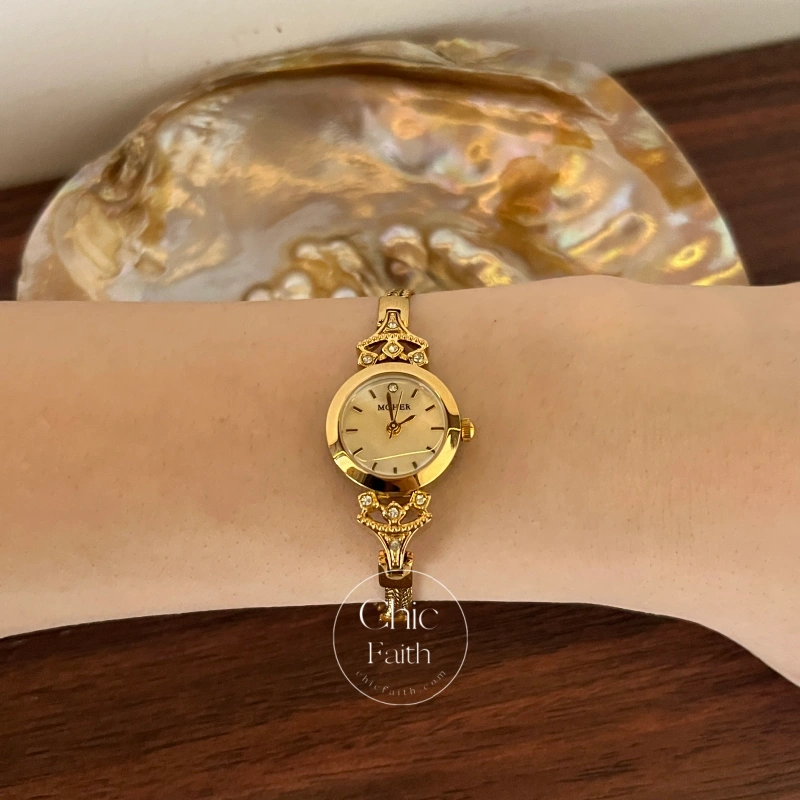 ChicFaith Gold Small Face Slim Chain Bracelet Watch for Women