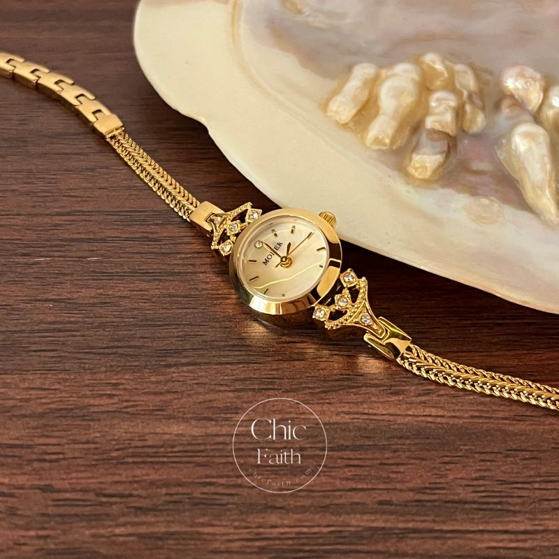 ChicFaith Gold Small Face Slim Chain Bracelet Watch for Women