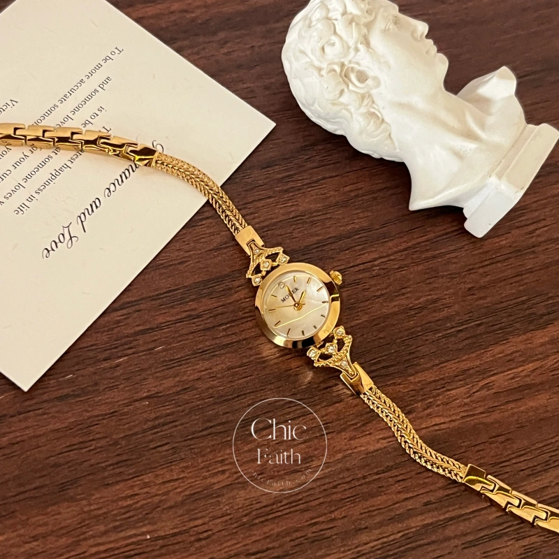 ChicFaith Gold Small Face Slim Chain Bracelet Watch for Women