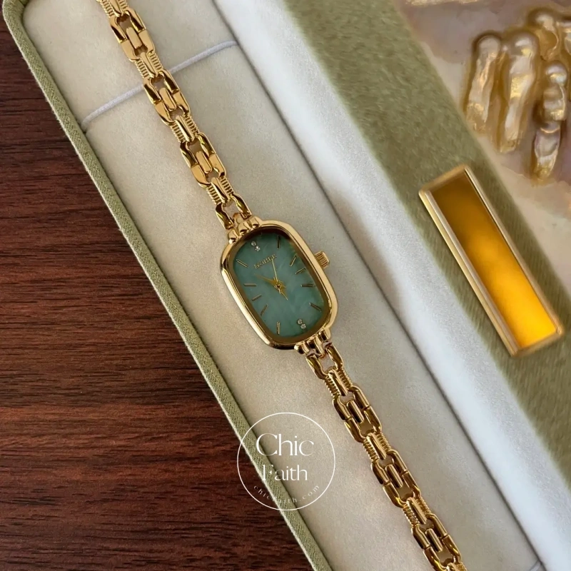 ChicFaith Mint Mother of Pearl Dial Gold Oval Bracelet Watch for Women