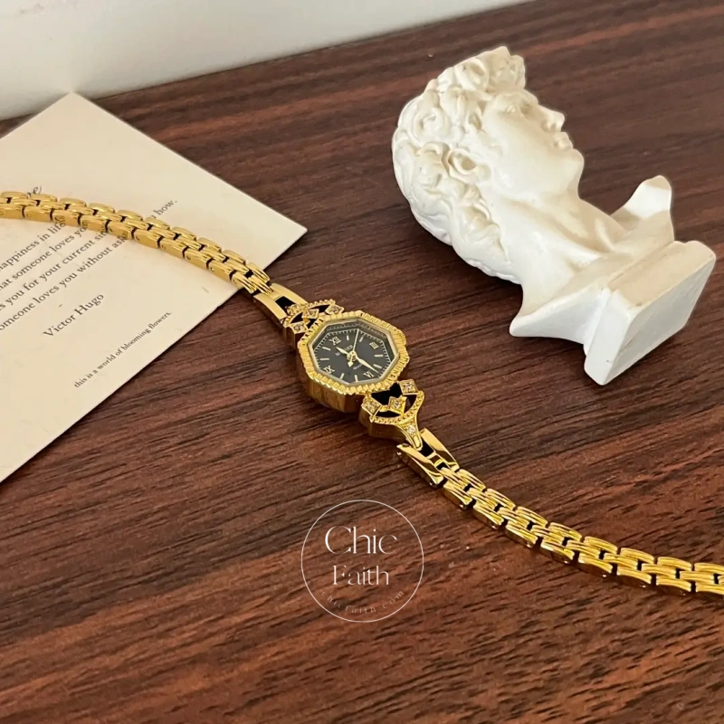 ChicFaith Octagon Royal Blue Dial Gold Bracelet Watch for Women
