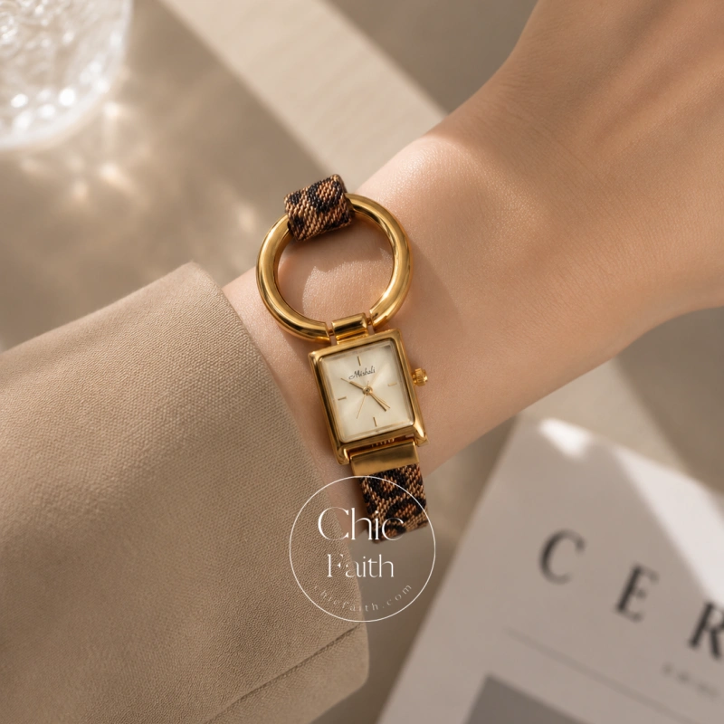 Vintage-Inspired Gold/Silver Leopard Mesh Strap Women's Watch