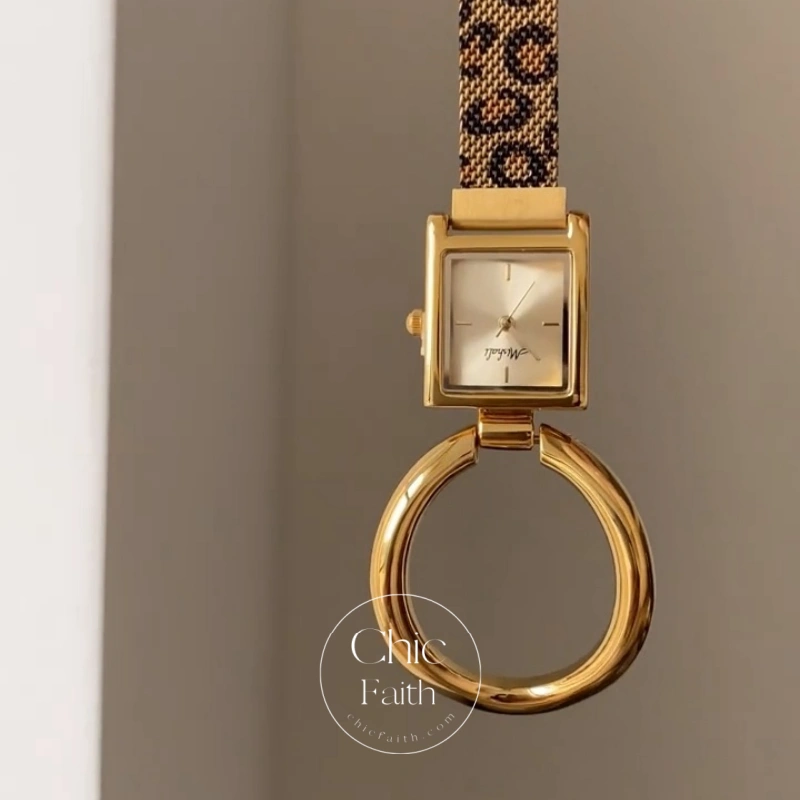 Vintage-Inspired Gold/Silver Leopard Mesh Strap Women's Watch