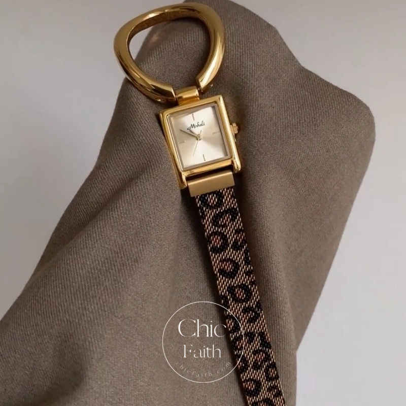 Vintage-Inspired Gold/Silver Leopard Mesh Strap Women's Watch