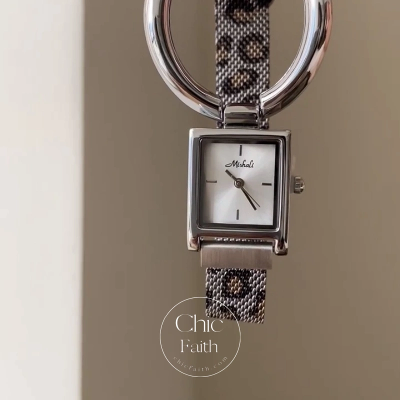 Vintage-Inspired Gold/Silver Leopard Mesh Strap Women's Watch