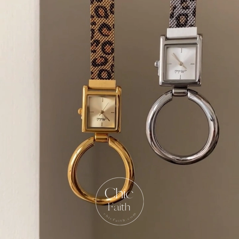 Vintage-Inspired Gold/Silver Leopard Mesh Strap Women's Watch
