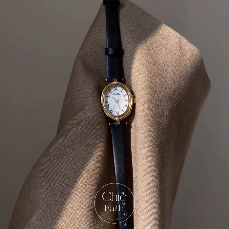Retro Burgundy/Black Roman Numeral Dial Leather Strap Women's Watch